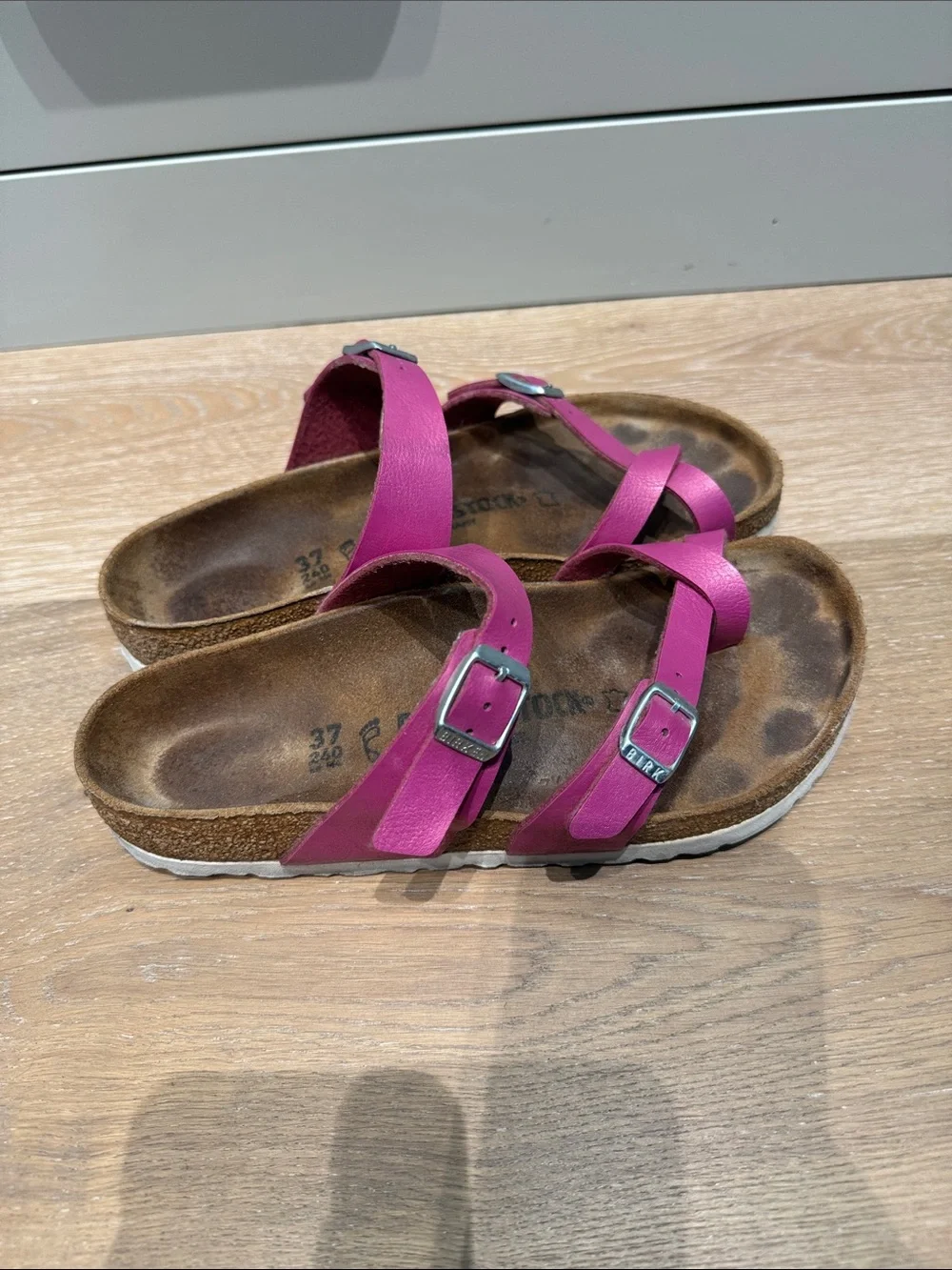 Hot Pink white sole Birkenstock Mayari vegan leather Size 37